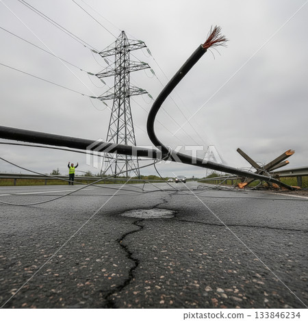 Fallen Power Line Across Road 133846234