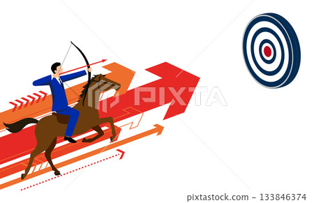New Year's illustration. 2026 Outlook: Business concept illustration of aiming for the future and riding the tide of growth New Year's illustration. 2026 Outlook: Business concept illustration of aiming for the future and riding the tide of growth 133846374