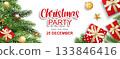 Christmas party invitation banner with fun food and festive music celebration. 133846416