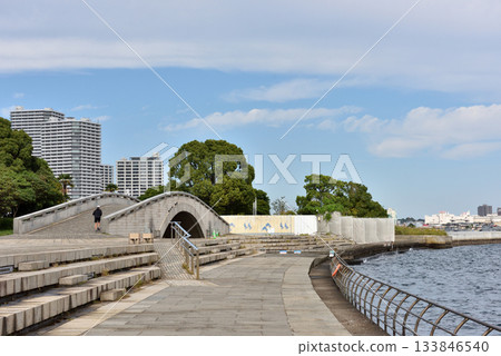 晴空萬裡下,跑者們正穿過凜子公園拱橋。 晴空萬裡下,跑者們正穿過凜子公園拱橋。 133846540
