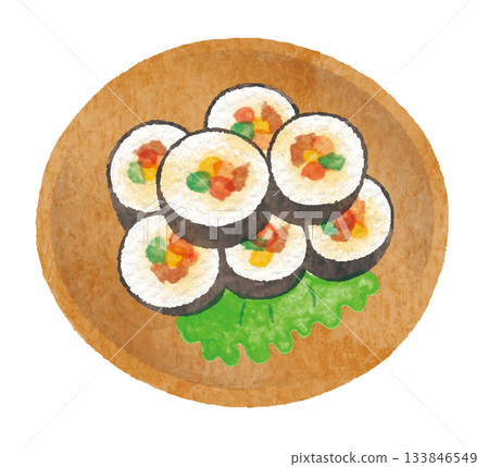 手繪壽司卷插圖（日本料理，海苔卷） 133846549