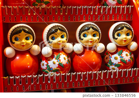 Traditional Russian roly-poly toy. Tumbler, happy childhood, nostalgia. 133846556