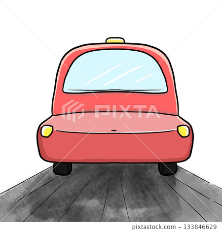 Cartoon simple red car on a road isolated front view illustration Cartoon simple red car on a road isolated front view illustration 133846629