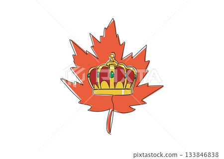 Continuous one line drawing maple leaf with a crown in the middle. A holiday to honor the contributions of the Queen. History and culture. Victoria Day. Single line draw design vector illustration Continuous one line drawing maple leaf with a crown in the middle. A holiday to honor the contributions of the Queen. History and culture. Victoria Day. Single line draw design vector illustration 133846838