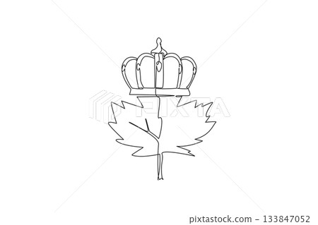 Single one line drawing country logo of Canada topped with a crown. The start of summer vacation in Canada. A celebration of culture. Event. Victoria Day. Continuous line design graphic illustration Single one line drawing country logo of Canada topped with a crown. The start of summer vacation in Canada. A celebration of culture. Event. Victoria Day. Continuous line design graphic illustration 133847052