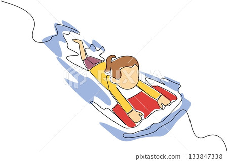 Continuous one line drawing a girl learns to swim using a float. Learn to float before can swim smoothly. Healthy activities. National Learn to Swim Day. Single line draw design vector illustration Continuous one line drawing a girl learns to swim using a float. Learn to float before can swim smoothly. Healthy activities. National Learn to Swim Day. Single line draw design vector illustration 133847338