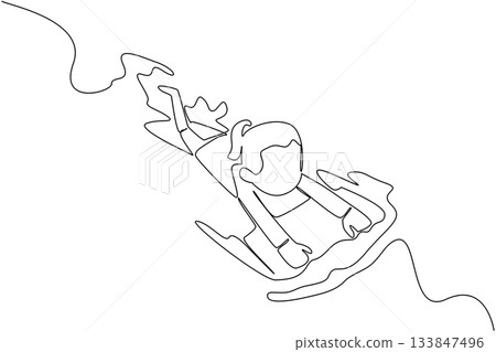 Continuous one line drawing a girl learns to swim using a float. Learn to float before can swim smoothly. Healthy activities. National Learn to Swim Day. Single line draw design vector illustration Continuous one line drawing a girl learns to swim using a float. Learn to float before can swim smoothly. Healthy activities. National Learn to Swim Day. Single line draw design vector illustration 133847496