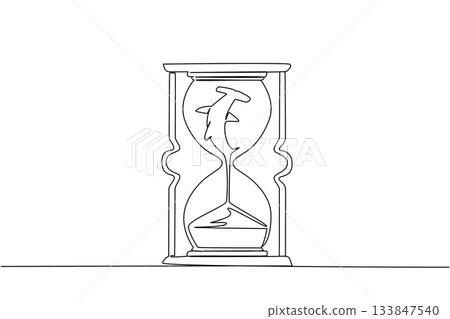 Continuous one line drawing lower body of hammerhead shark is sucked by the sand in the hourglass. Excessive fin hunting. National Endangered Species Day. Single line draw design vector illustration 133847540