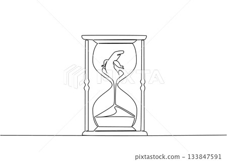 Single continuous line drawing lower body of komodo dragon is sucked by the sand in the hourglass. Habitat destruction. Extinct. National Endangered Species Day. One line design vector illustration 133847591