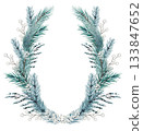 Hand drawn winter wreath of spruce branches. Watercolor illustration. 133847652