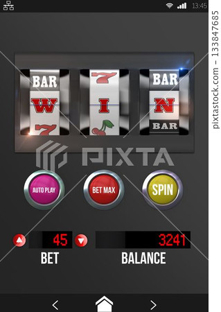 Slot machine with text and numbers on mobile screen 133847685