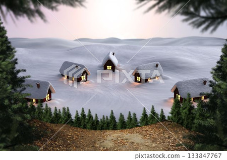 Digitally generated Cute village in the snow 133847767
