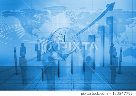 Business people with blue bar graph 133847792