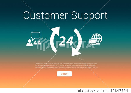 Icons with arrow symbols and customer support text 133847794