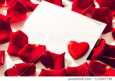 Card with red rose petals 133847796