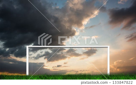 Football goal under cloudy sky Football goal under cloudy sky 133847822