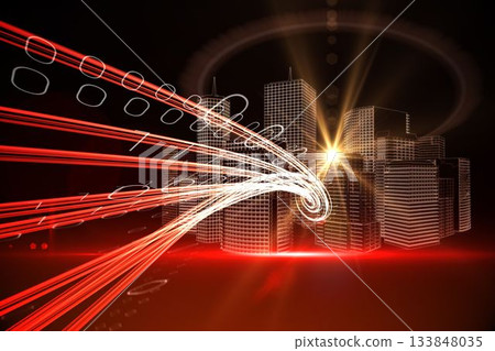 Red light beams with skyscrapers Red light beams with skyscrapers 133848035
