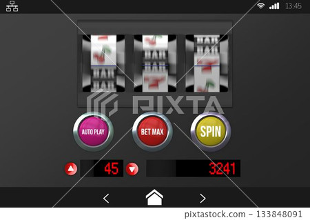 Slot machine with text on mobile screen 133848091