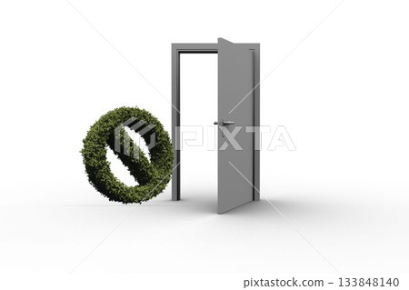 No entry symbol of topiary by open door No entry symbol of topiary by open door 133848140
