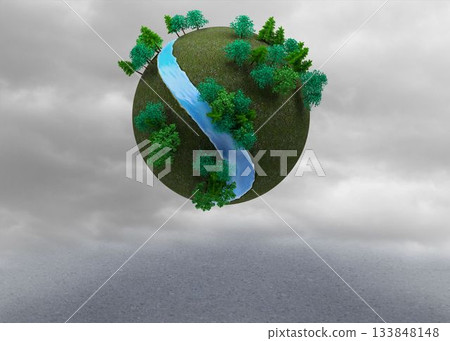 Digitally generated earth floating in air Digitally generated earth floating in air 133848148