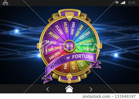 Wheel of fortune on mobile screen Wheel of fortune on mobile screen 133848197