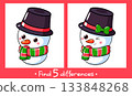 Educational Game for Kids. Find five Differences Activity For Preschool Children. Find 5 differences education game for kids with cute snowman. Merry Christmas theme. Vector Illustration EPS8 133848268