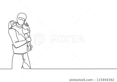 Continuous one line drawing a masked man carrying a girl. Tighten supervision of children. Crime is increasing. Abduction. National Missing of Children Day. Single line draw design vector illustration Continuous one line drawing a masked man carrying a girl. Tighten supervision of children. Crime is increasing. Abduction. National Missing of Children Day. Single line draw design vector illustration 133848392