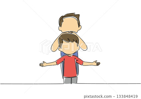 Continuous one line drawing an older brother hugging head of his younger brother. Two cute and compact siblings. Taking care of each other. Day of Brother. Single line draw design vector illustration Continuous one line drawing an older brother hugging head of his younger brother. Two cute and compact siblings. Taking care of each other. Day of Brother. Single line draw design vector illustration 133848419