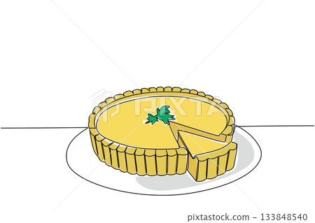 Single one line drawing quiche lorraine with celery leaves on top with little bit of it cut off. Share moments of togetherness National Quiche Lorraine Day. Continuous line design graphic illustration Single one line drawing quiche lorraine with celery leaves on top with little bit of it cut off. Share moments of togetherness National Quiche Lorraine Day. Continuous line design graphic illustration 133848540
