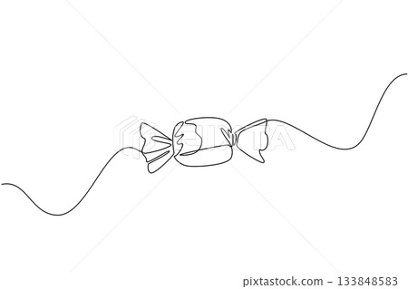 Single one line drawing candy. The mild sweet taste is addictive. A favorite sweet snack for children. Chewy candy. Sweetness. Tasty. National Taffy Day. Continuous line design graphic illustration 133848583