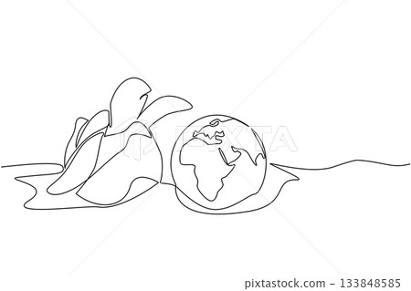 Single continuous line drawing turtles hatch from eggs and the eggs are intact with a globe like surface. Hatch one. Maintain the ecosystem. World Turtle Day. One line design vector illustration Single continuous line drawing turtles hatch from eggs and the eggs are intact with a globe like surface. Hatch one. Maintain the ecosystem. World Turtle Day. One line design vector illustration 133848585