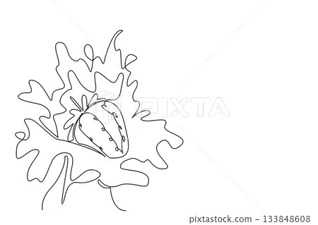 Single continuous line drawing strawberry in cream splash. The pleasure of yogurt milk with strawberries. Summer drinks. Fresh. National Strawberries and Cream Day. One line design vector illustration 133848608