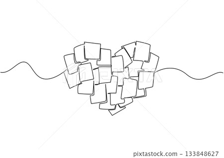 Continuous one line drawing a series of scrap paper that forms a heart shape. Love messages for the loved ones at home. Information. National Memo Day. Single line draw design vector illustration 133848627