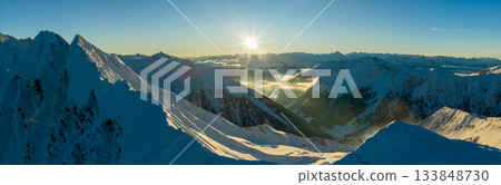 Panorama view of a snow-covered high mountains in Austria Alps 133848730