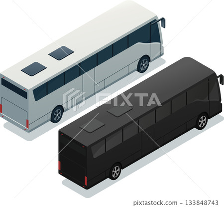 Isometric coach bus rear view 133848743