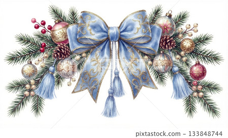 Pale blue ribbon Christmas ornament painting style Pale blue ribbon Christmas ornament painting style 133848744