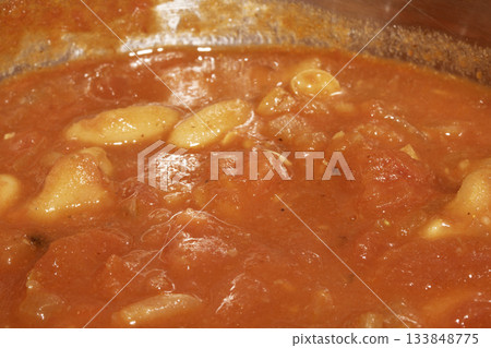 Close up of baked beans in tomato sauce home made Close up of baked beans in tomato sauce home made 133848775