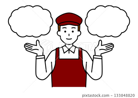 A male cafe employee offering two options A male cafe employee offering two options 133848820