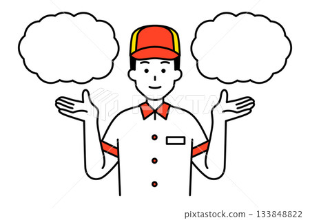 A male fast food waiter offering two options 133848822