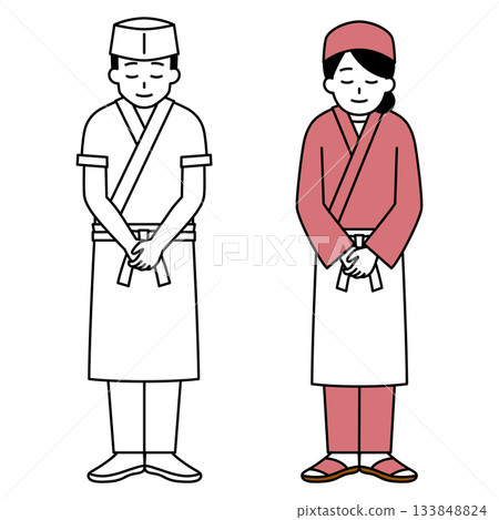 日本餐廳裡一群男女服務生鞠躬(全身照) 日本餐廳裡一群男女服務生鞠躬(全身照) 133848824