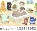 A wombat receiving a massage, along with other animals (Tasmanian devil, echidna, wallaby, platypus) 133848952