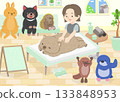 A wombat receiving a massage, along with other animals (Tasmanian devil, echidna, wallaby, platypus) 133848953