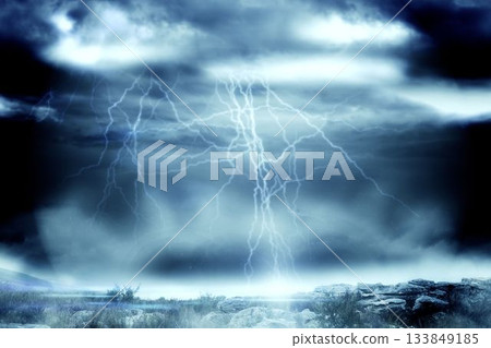Stormy dark sky with lightning bolts Stormy dark sky with lightning bolts 133849185
