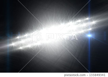 Cluster of white light flares is shining in flat design above dark void overlapping lens flare Cluster of white light flares is shining in flat design above dark void overlapping lens flare 133849341