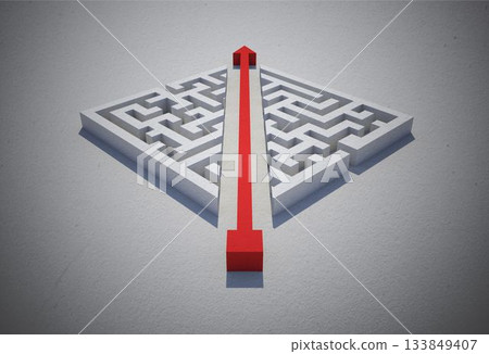 Red arrow cutting through puzzle 133849407