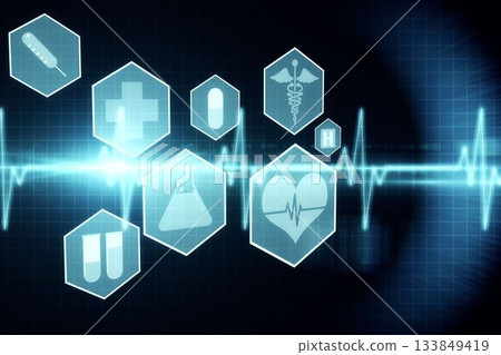 Medical icons in hexagons interface menu 133849419