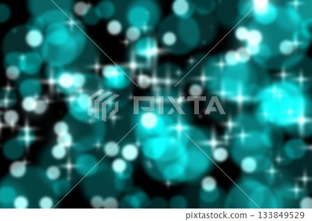 Abstract flat design showing teal bokeh circles shimmering with star sparkles over black backdrop Abstract flat design showing teal bokeh circles shimmering with star sparkles over black backdrop 133849529