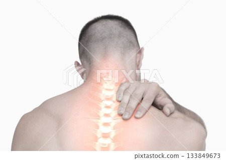 Highlighted shoulder pain of man 133849673