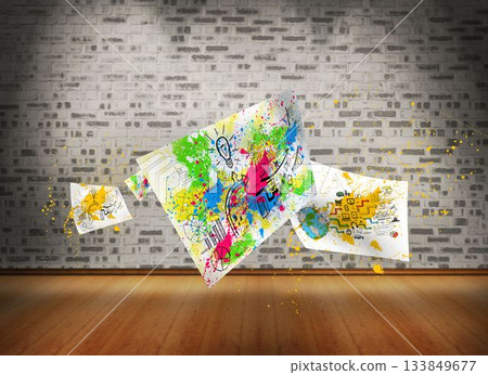 Illustration of posters against the wall Illustration of posters against the wall 133849677