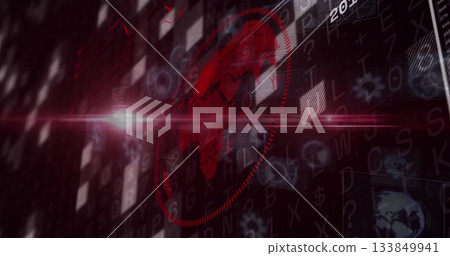 Digital world map and binary coding image over abstract background 133849941